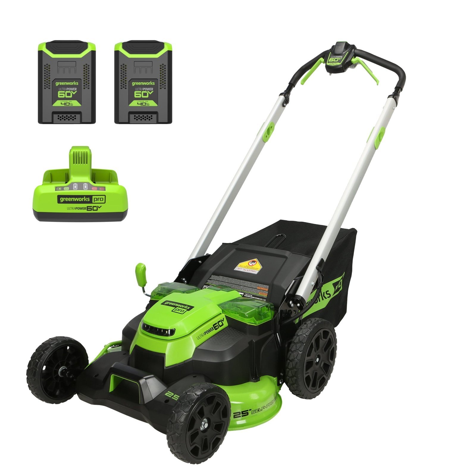 60V 25″ Cordless Battery Dual Blade Self-Propelled Lawn Mower w/ Two (2) 4.0Ah Batteries & Dual-Port Charger